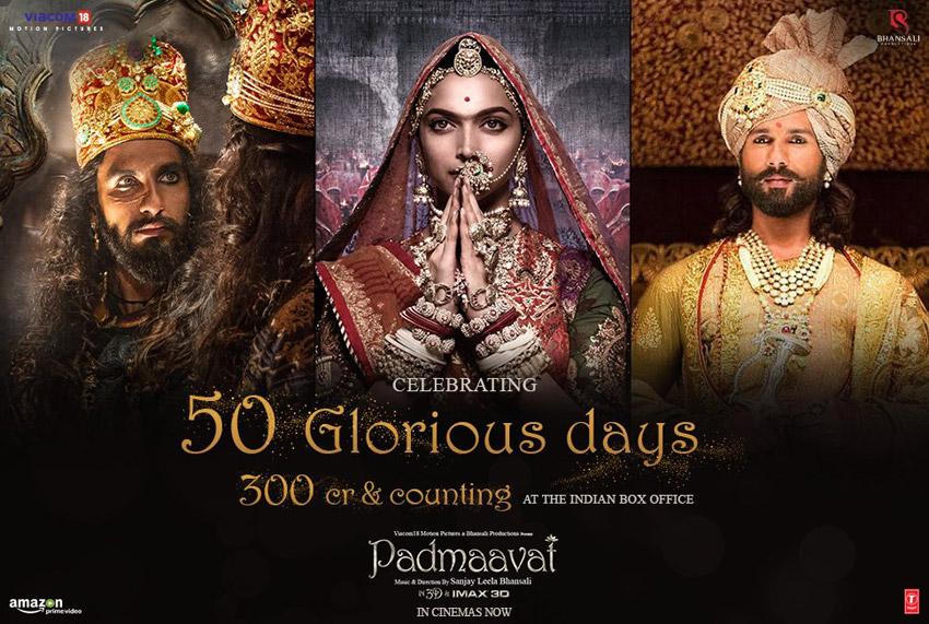 After completing glorious 50 days at the box office, Padmaavat enters the prestigious 300 crores club!